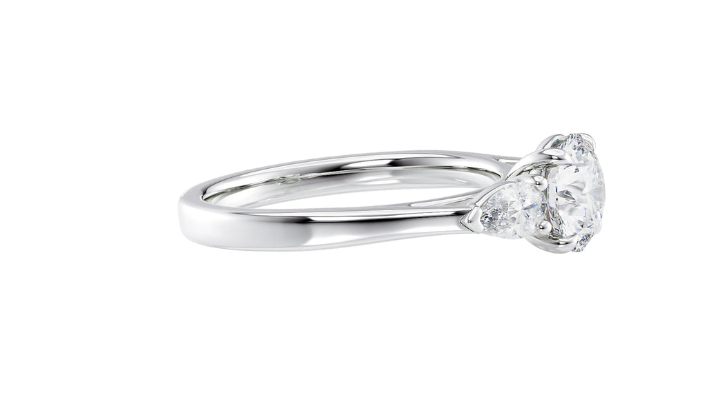 Round and Pear Cut 3 Stone Diamond Engagement Ring