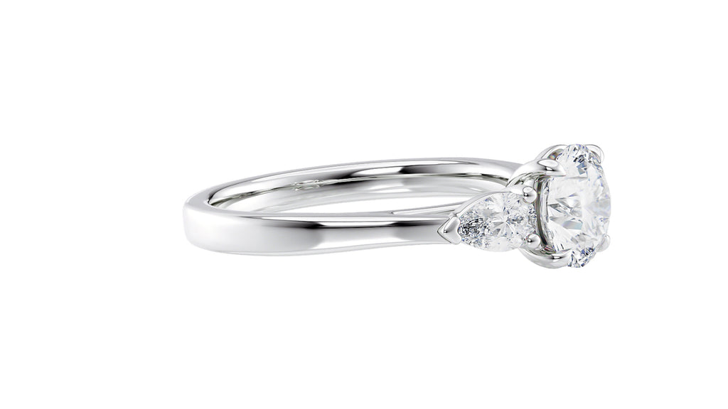 Round and Pear Cut 3 Stone Diamond Engagement Ring
