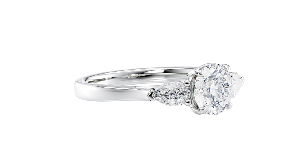 Round and Pear Cut 3 Stone Diamond Engagement Ring