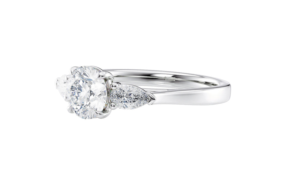 Round and Pear Cut 3 Stone Diamond Engagement Ring