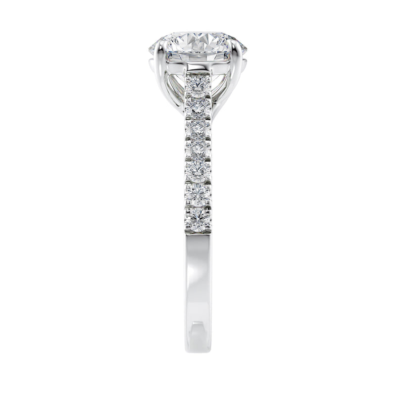 1.50ct laboratory grown diamond solitaire engagement ring with diamond set band white gold end view.