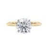 Two carat lab grown diamond solitaire with hidden halo gold band front view.