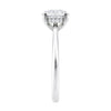 Two carat lab grown diamond solitaire with hidden halo white gold end view.