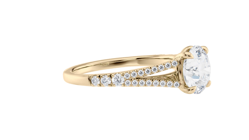 Round Solitaire Split Diamond Band Engagement Ring