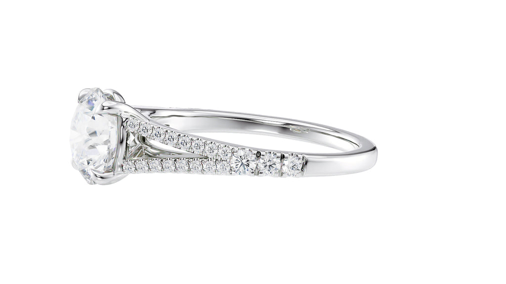 Round Solitaire Split Diamond Band Engagement Ring