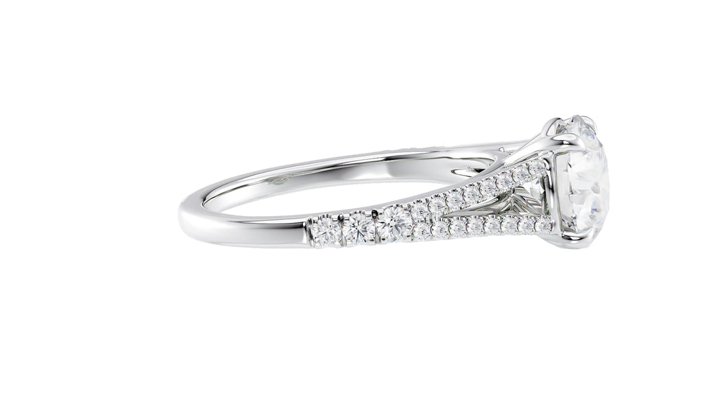 Round Solitaire Split Diamond Band Engagement Ring