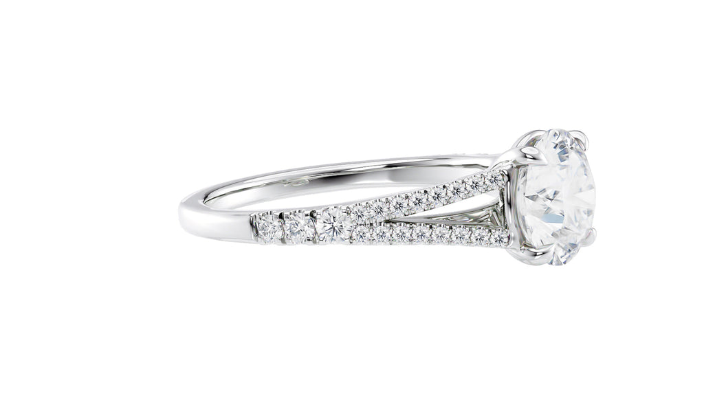 Round Solitaire Split Diamond Band Engagement Ring