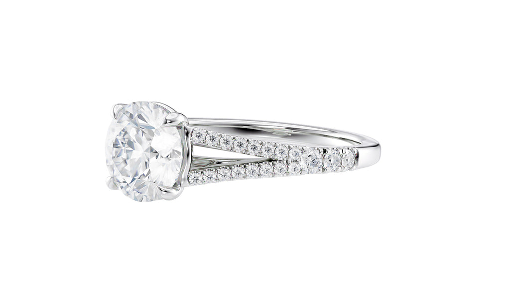 Round Solitaire Split Diamond Band Engagement Ring