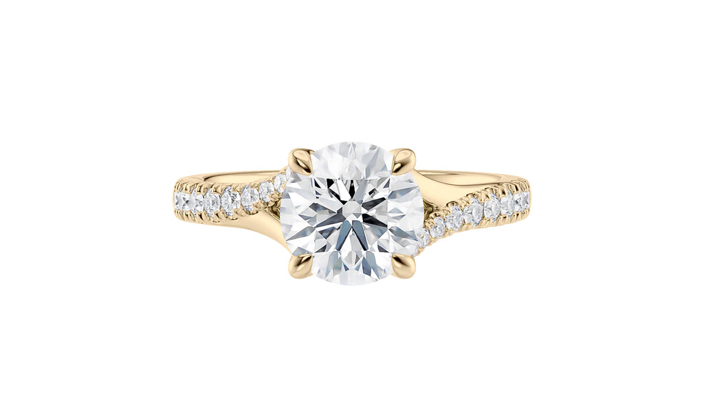 Round Solitaire Half Set Split Diamond Band Engagement Ring