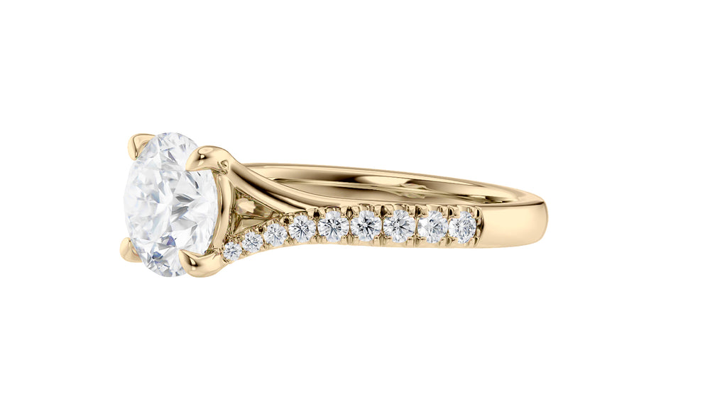Round Solitaire Half Set Split Diamond Band Engagement Ring