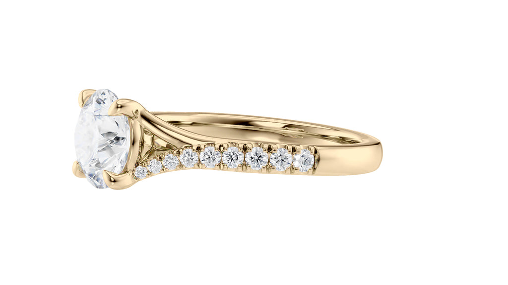 Round Solitaire Half Set Split Diamond Band Engagement Ring