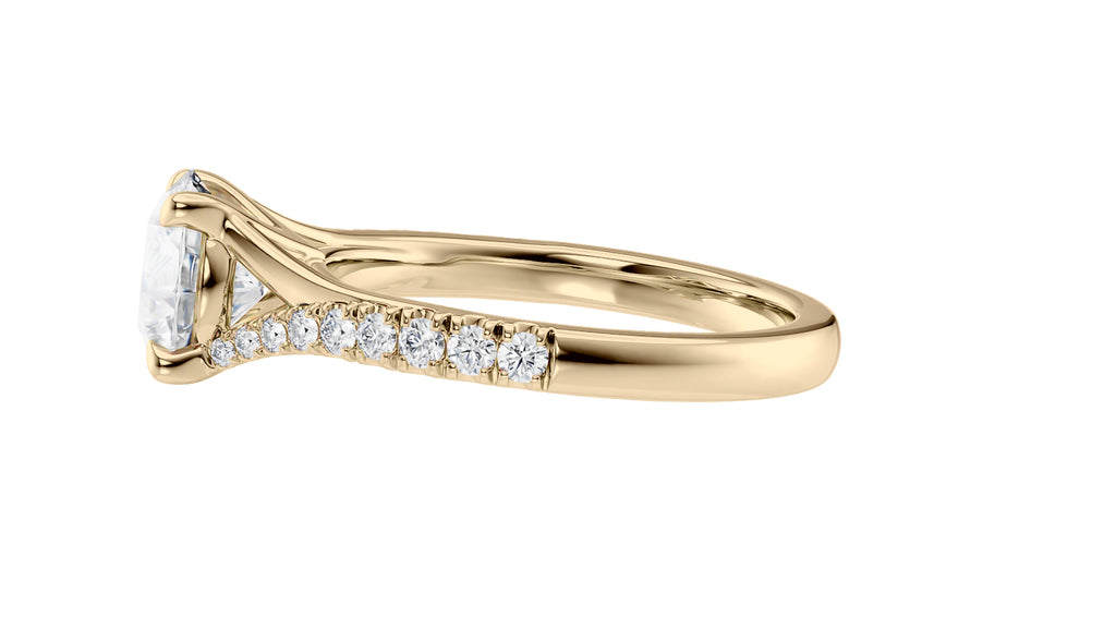 Round Solitaire Half Set Split Diamond Band Engagement Ring