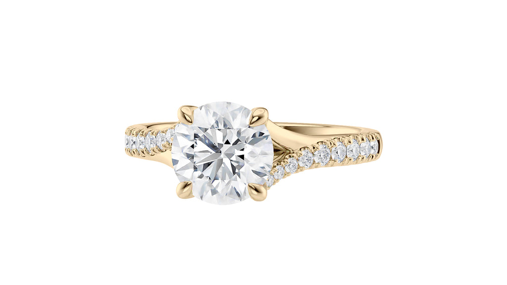Round Solitaire Half Set Split Diamond Band Engagement Ring