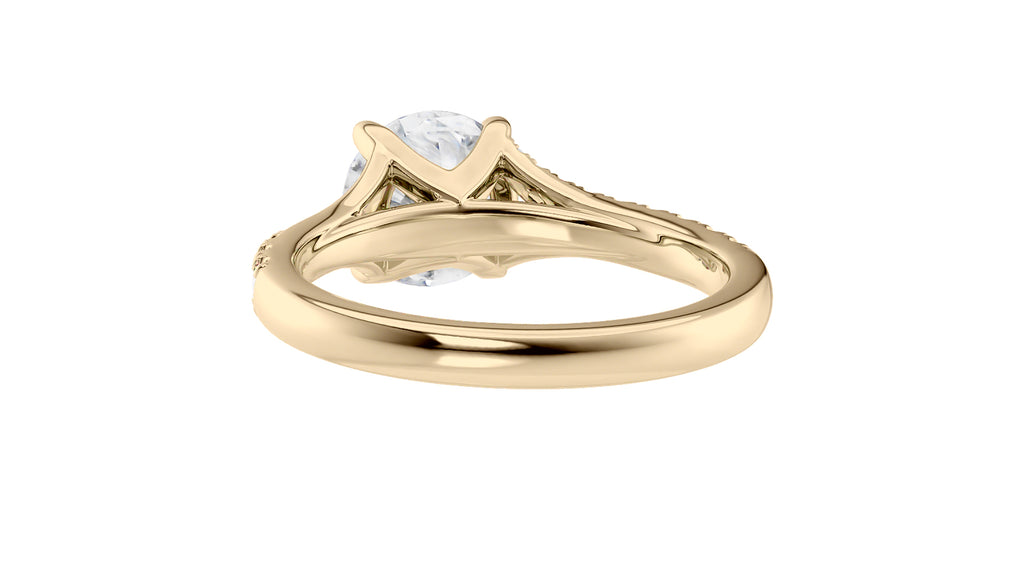 Round Solitaire Half Set Split Diamond Band Engagement Ring