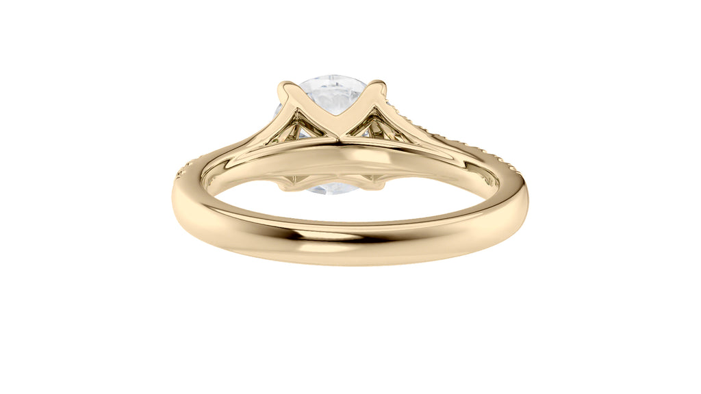 Round Solitaire Half Set Split Diamond Band Engagement Ring