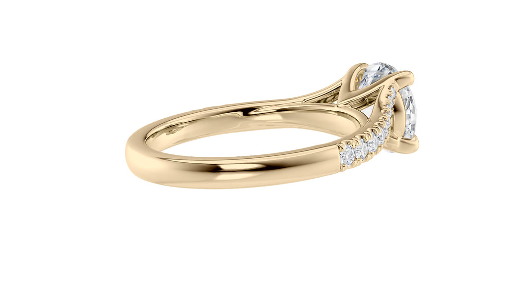 Round Solitaire Half Set Split Diamond Band Engagement Ring