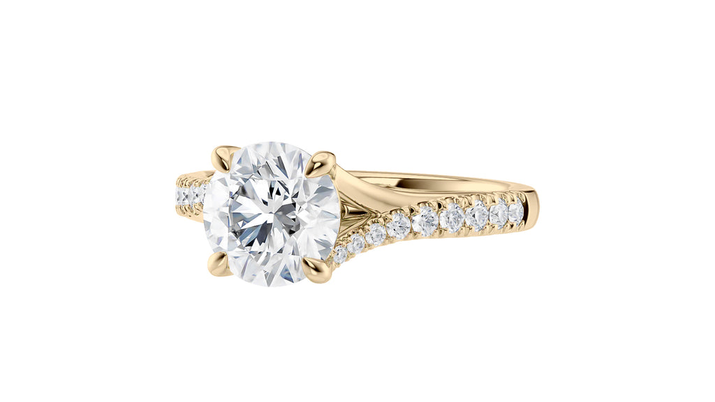 Round Solitaire Half Set Split Diamond Band Engagement Ring