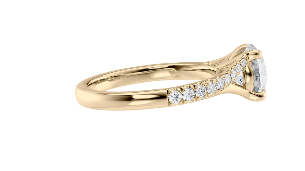 Round Solitaire Half Set Split Diamond Band Engagement Ring