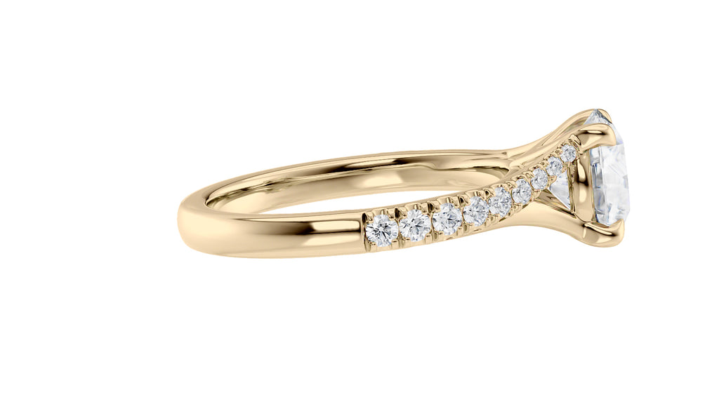 Round Solitaire Half Set Split Diamond Band Engagement Ring