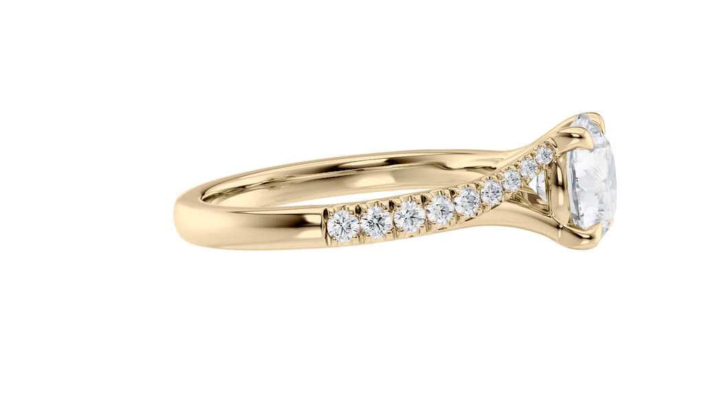 Round Solitaire Half Set Split Diamond Band Engagement Ring