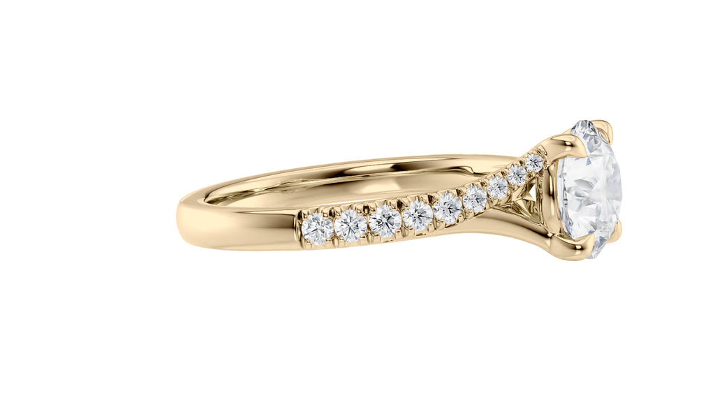 Round Solitaire Half Set Split Diamond Band Engagement Ring