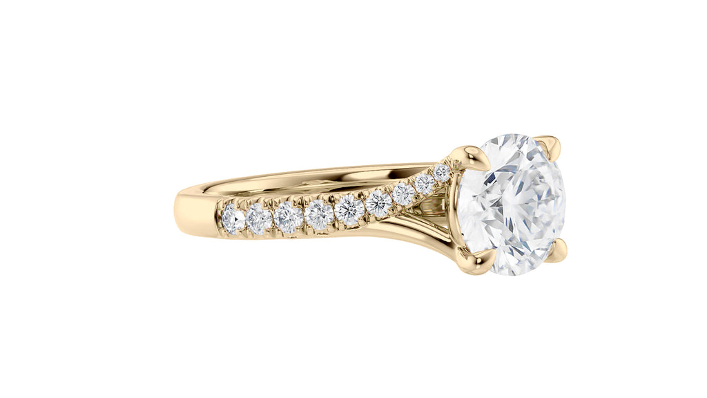 Round Solitaire Half Set Split Diamond Band Engagement Ring