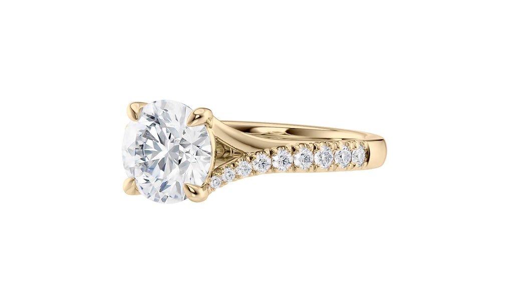 Round Solitaire Half Set Split Diamond Band Engagement Ring