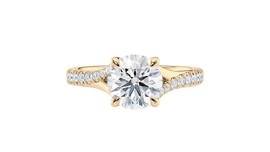 Round Solitaire Half Set Split Diamond Band Engagement Ring