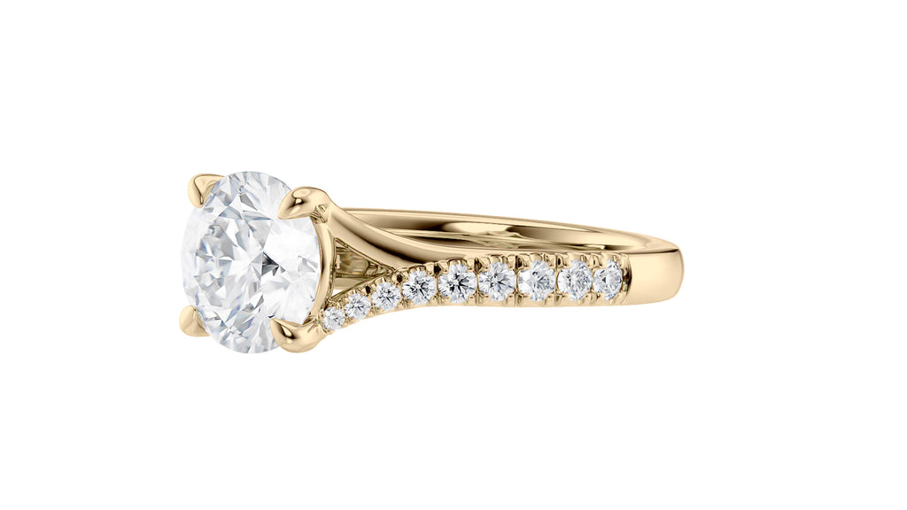 Round Solitaire Half Set Split Diamond Band Engagement Ring