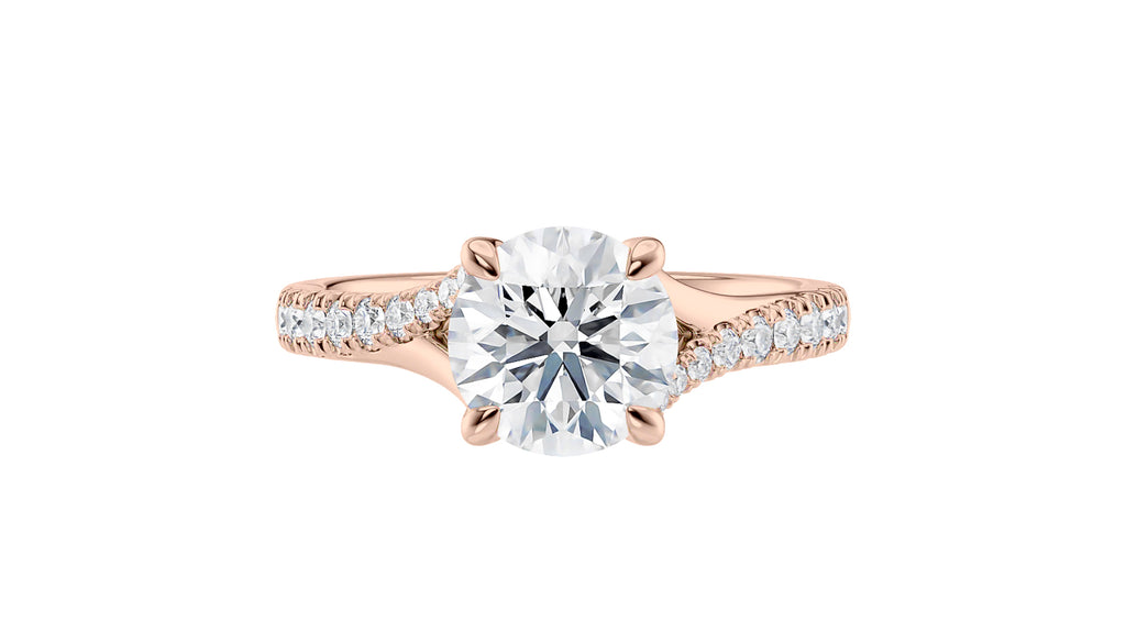 Round Solitaire Half Set Split Diamond Band Engagement Ring