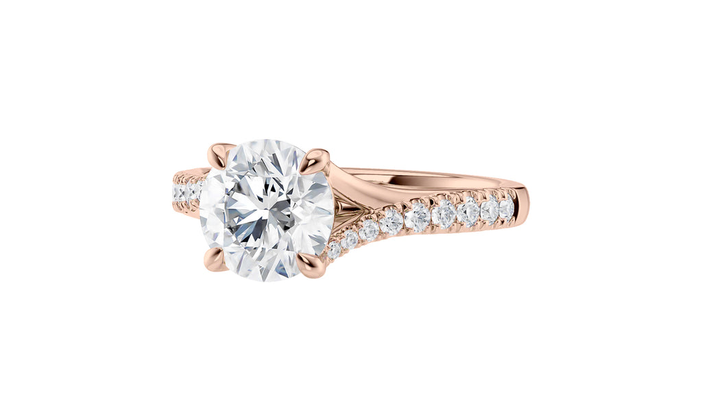 Round Solitaire Half Set Split Diamond Band Engagement Ring