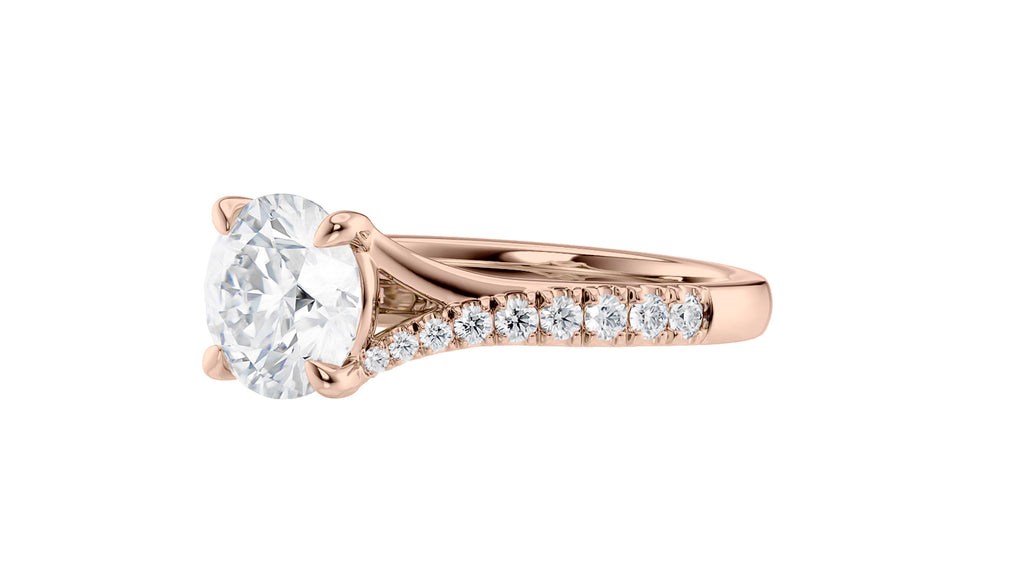 Round Solitaire Half Set Split Diamond Band Engagement Ring