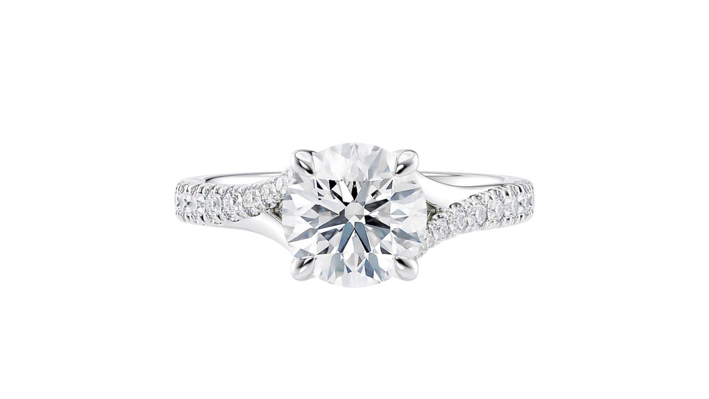 Round Solitaire Half Set Split Diamond Band Engagement Ring