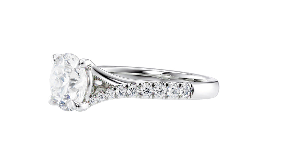 Round Solitaire Half Set Split Diamond Band Engagement Ring