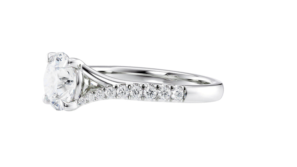 Round Solitaire Half Set Split Diamond Band Engagement Ring