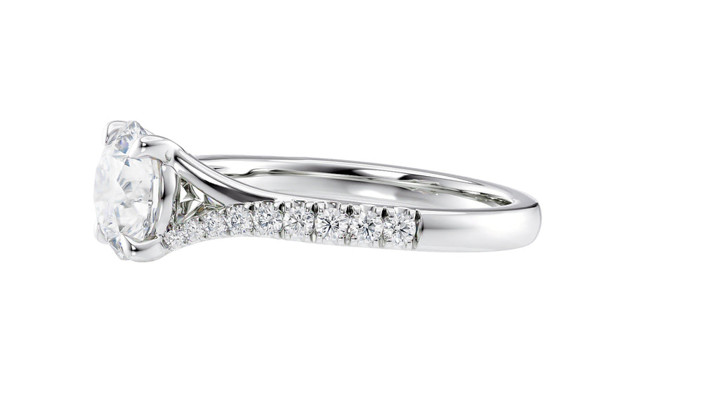 Round Solitaire Half Set Split Diamond Band Engagement Ring
