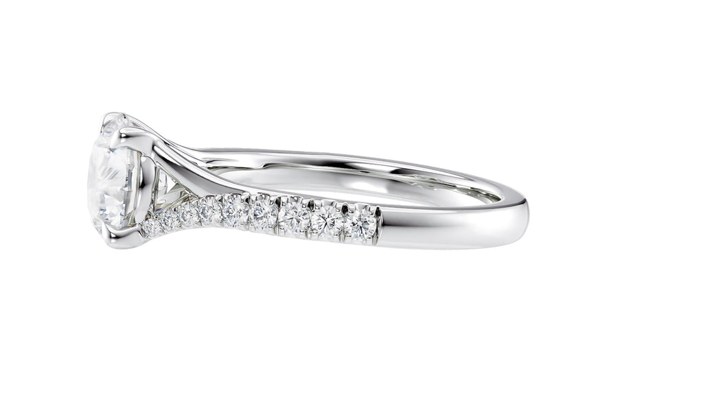 Round Solitaire Half Set Split Diamond Band Engagement Ring