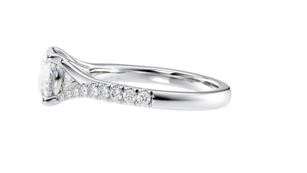 Round Solitaire Half Set Split Diamond Band Engagement Ring