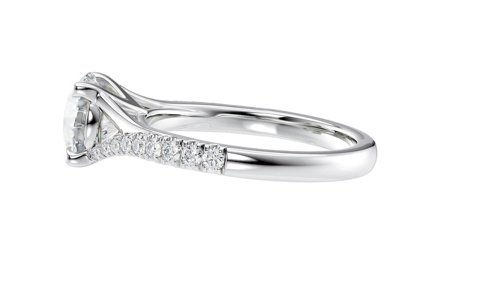 Round Solitaire Half Set Split Diamond Band Engagement Ring