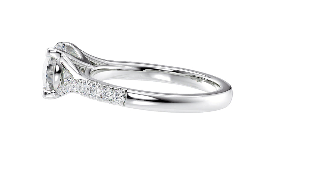Round Solitaire Half Set Split Diamond Band Engagement Ring