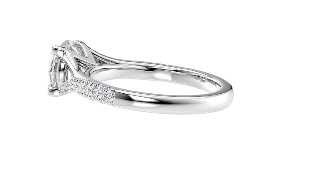 Round Solitaire Half Set Split Diamond Band Engagement Ring