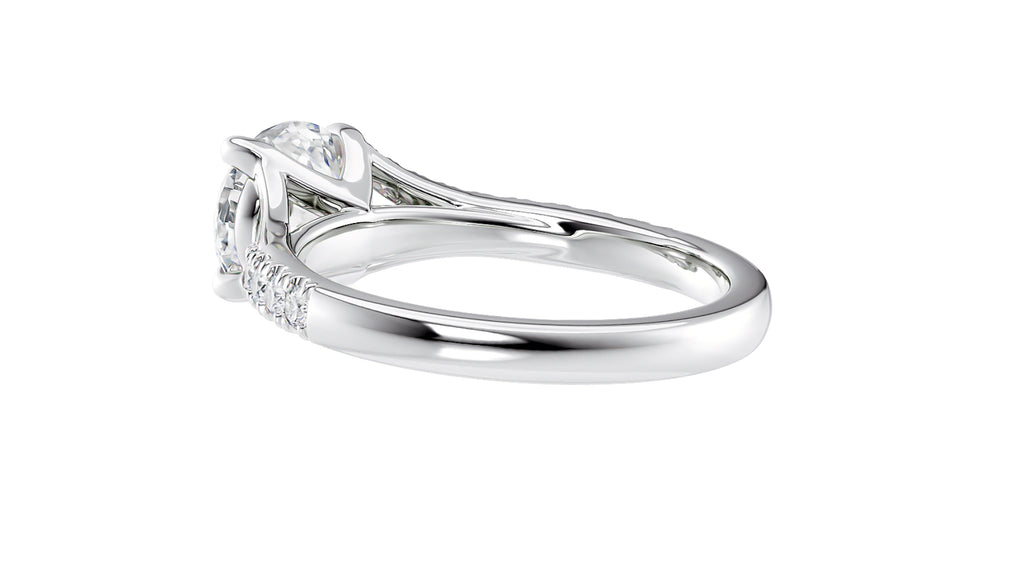 Round Solitaire Half Set Split Diamond Band Engagement Ring