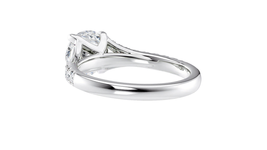 Round Solitaire Half Set Split Diamond Band Engagement Ring