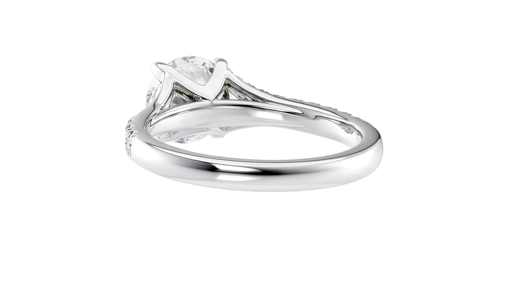 Round Solitaire Half Set Split Diamond Band Engagement Ring