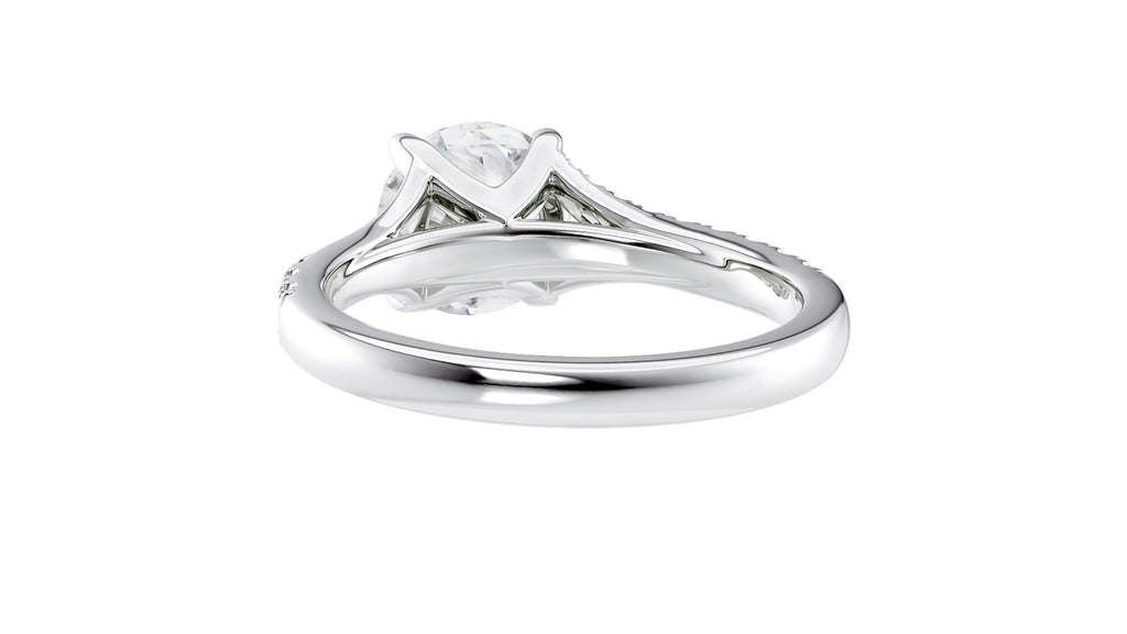 Round Solitaire Half Set Split Diamond Band Engagement Ring