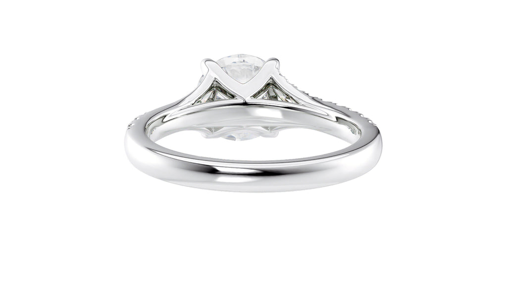 Round Solitaire Half Set Split Diamond Band Engagement Ring