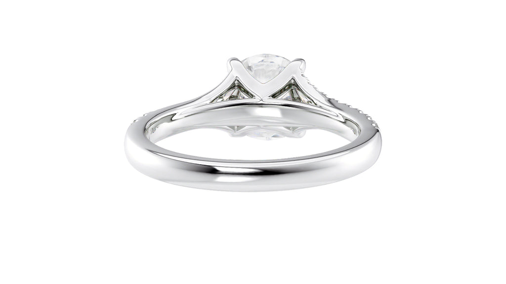 Round Solitaire Half Set Split Diamond Band Engagement Ring