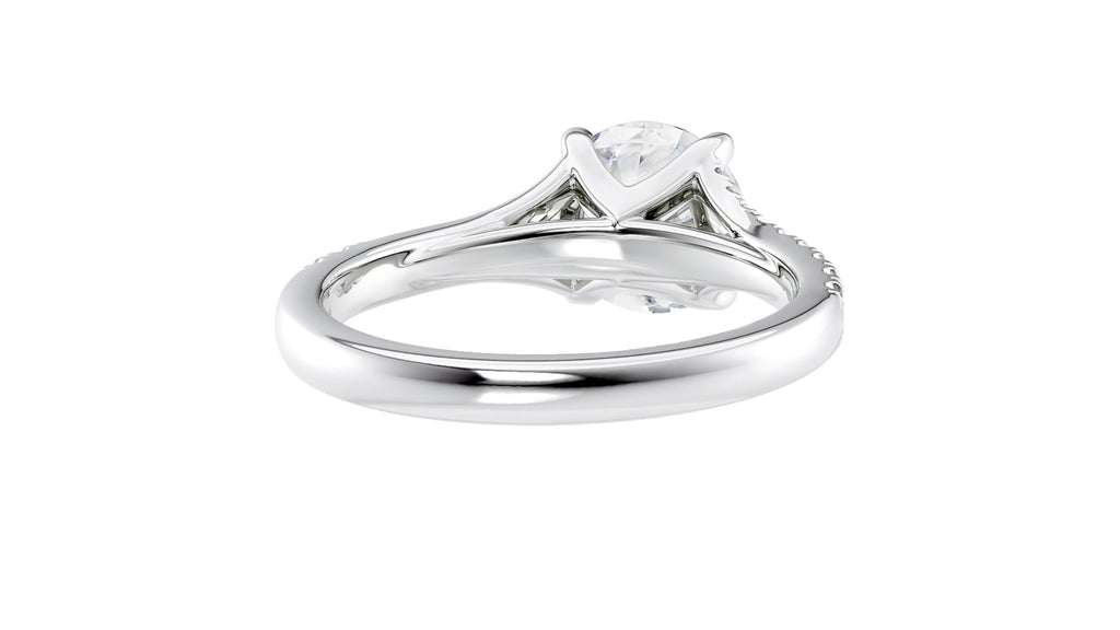 Round Solitaire Half Set Split Diamond Band Engagement Ring