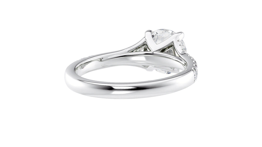 Round Solitaire Half Set Split Diamond Band Engagement Ring