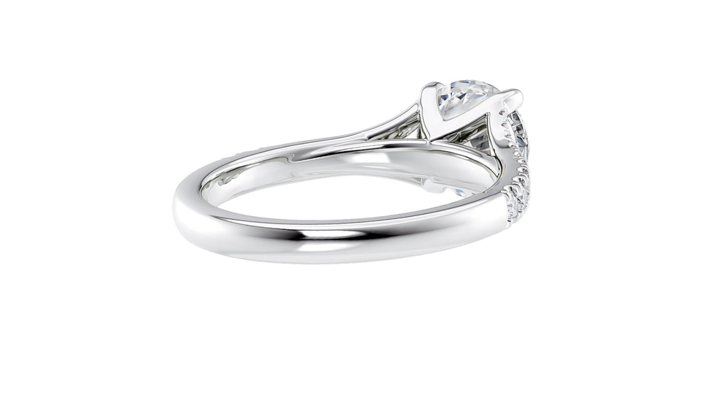 Round Solitaire Half Set Split Diamond Band Engagement Ring